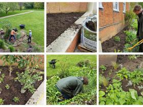 Montage of photos showing work happening in the LMH gardens
