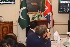 Malala Yousafzai giving a speech at the Oxford Pakistan Programme launch