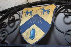 Close-up of the LMH shield, which features two Talbot hounds and a blue bell