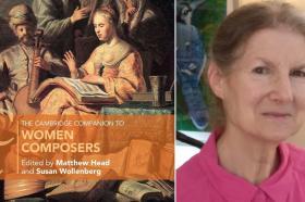 Image of the cover of the book 'The Cambridge Companion to Women Composers' alongside a photo of Professor Susan Wollenberg