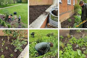 Montage of photos showing work happening in the LMH gardens