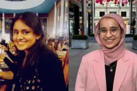Side by side photos of Spatika Jayaram and Minha Khan