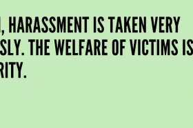 Poster reads: At LMH harassment is taken very seriously, the welfare of victims is a priority